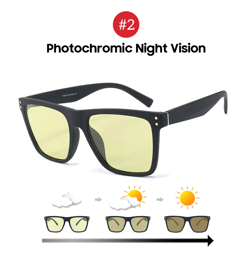 Цветные улучшенные фотохромные Мужские квадратные солнцезащитные очки для мужчин и женщин, поляризационные солнцезащитные очки TR90 светильник