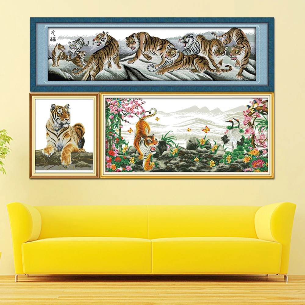 Joy Sunday Tiger вышивка крестиком D576D593D693(2) Домашний декор девять картина с