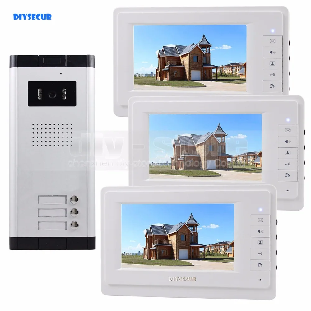 DIYSECUR 7\ Wired Apartment Video Door Phone Audio Visual Intercom Entry System IR Camera For 3 Families DIYSECUR 7\ Wired Apartment Video Door Phone Audio Visual Intercom Entry System IR Camera For 3 Families