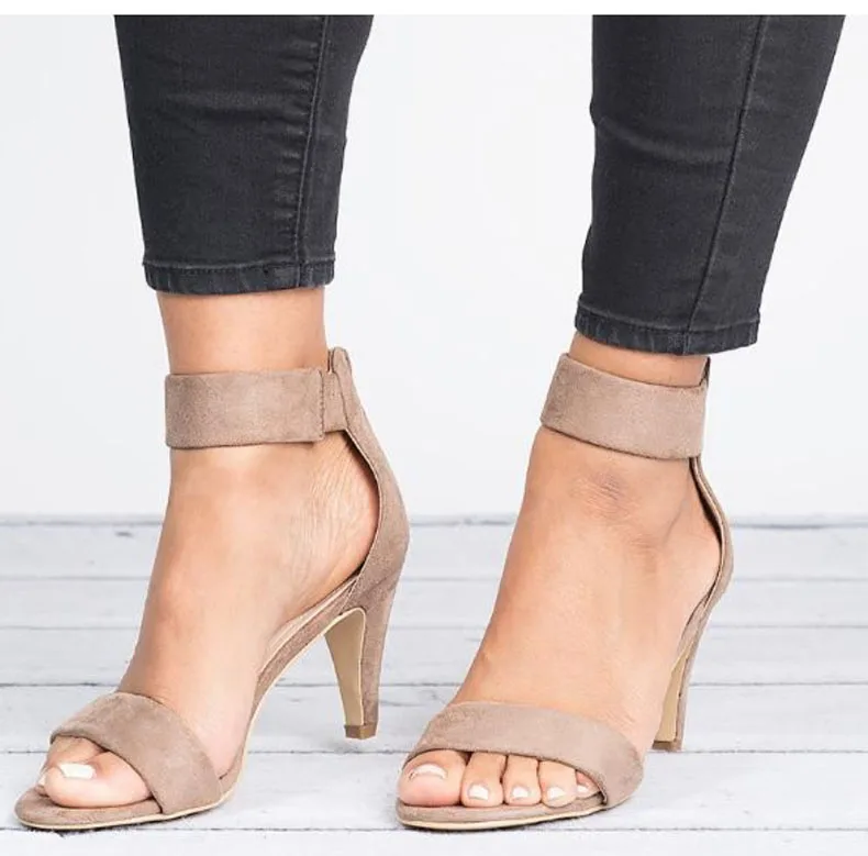 Women Sexy Multi Clear Open Toe 5CM High Heels Khaki