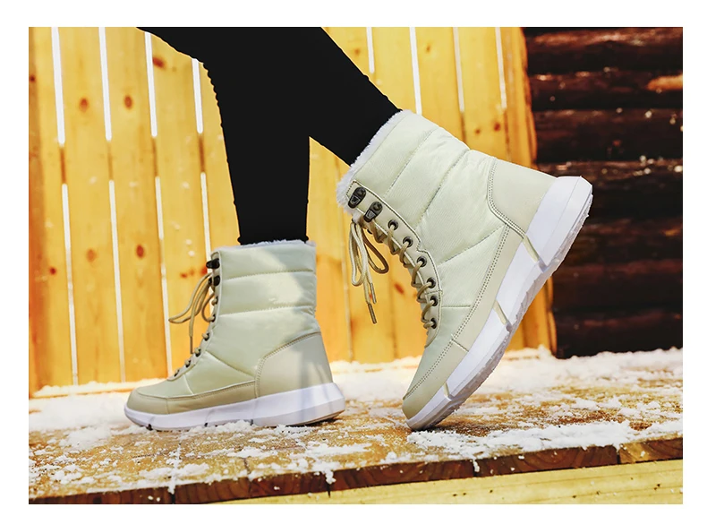 Зимние женские короткие ботинки на толстой подошве теплая обувь на меху Женская водонепроницаемая зимняя обувь размера плюс