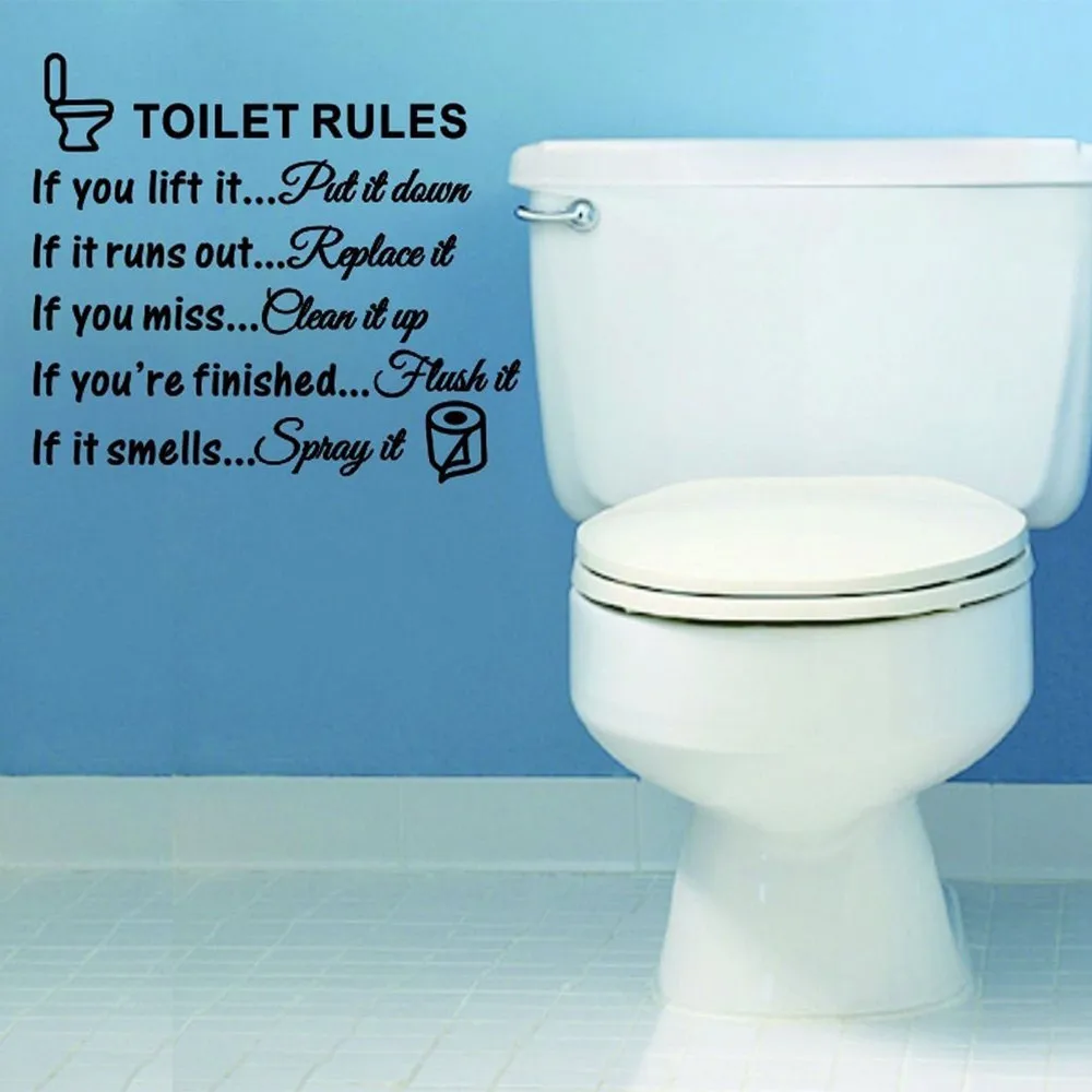

High Quality Creative Toilet Washroom Rules letter Quote Wall Stickers Bathroom Removable Decals Home Decor Adesivos de parede