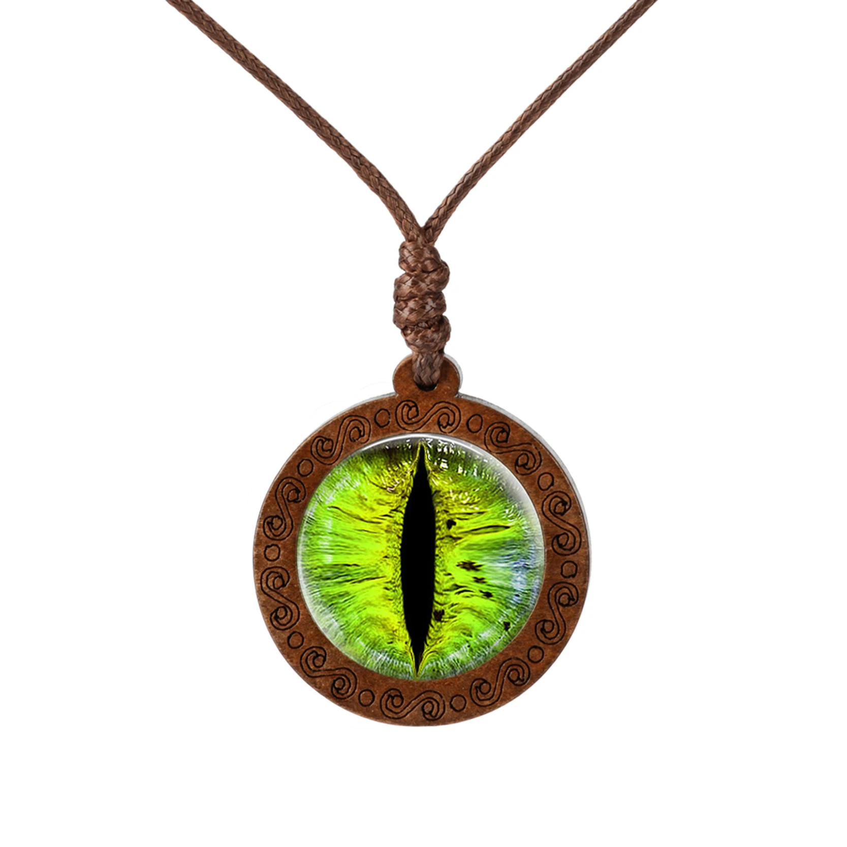 

Trendy Dragon Eye Pattern Pendant Necklave Eyes Jewelry Glass Dome Cabochon Wood Necklaces For Men Women Fashion Chain