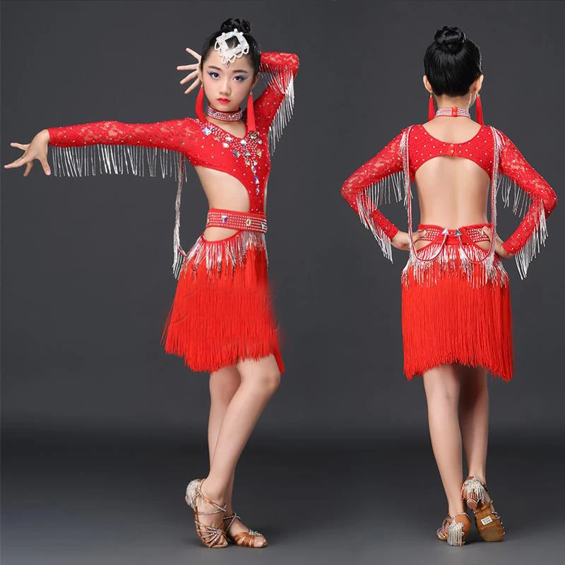 

Latin Dance Dress Diamond Fringe Dress Kids Dresses For Girls Latin Tango Training Performance Stage Latin Dresses BL1175
