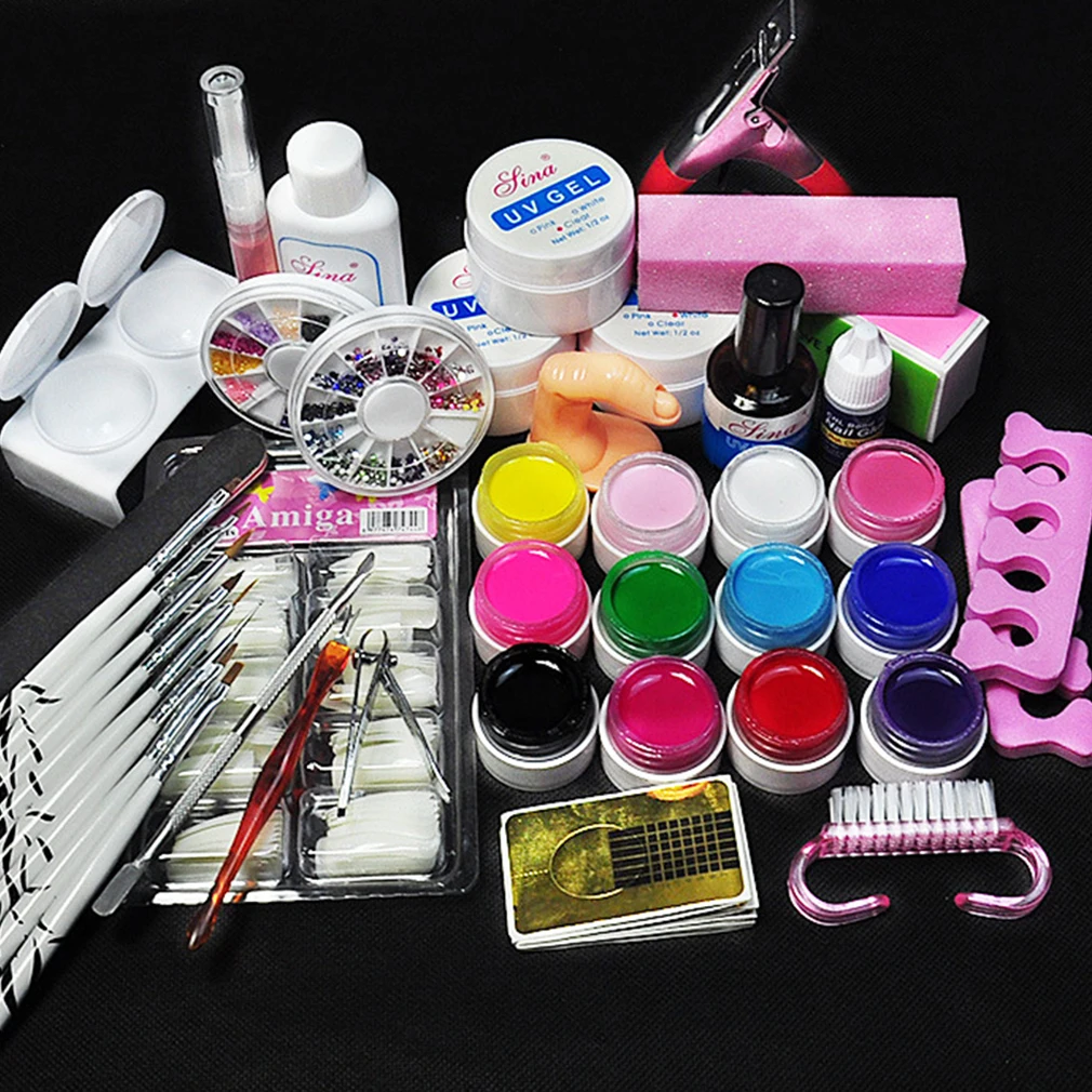 

1 Set Nail Art Tool Kit Manicure Set For Beginners 12 Color UV Gel&8 Zebra Brush Nail Art Tools Base Gel Top Coat Gel Kit