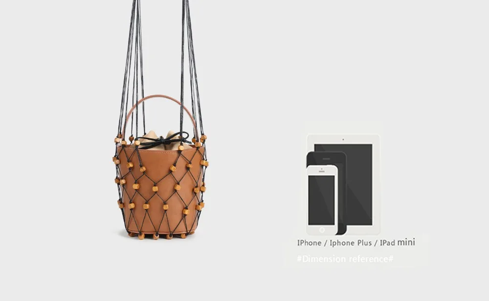 Blascher Summer Women Bags New Fashion Genuine Leather New Frosted Wooden One-Shoulder Handbag Bead Hanging Fishing Net Bag SQ64 (1)