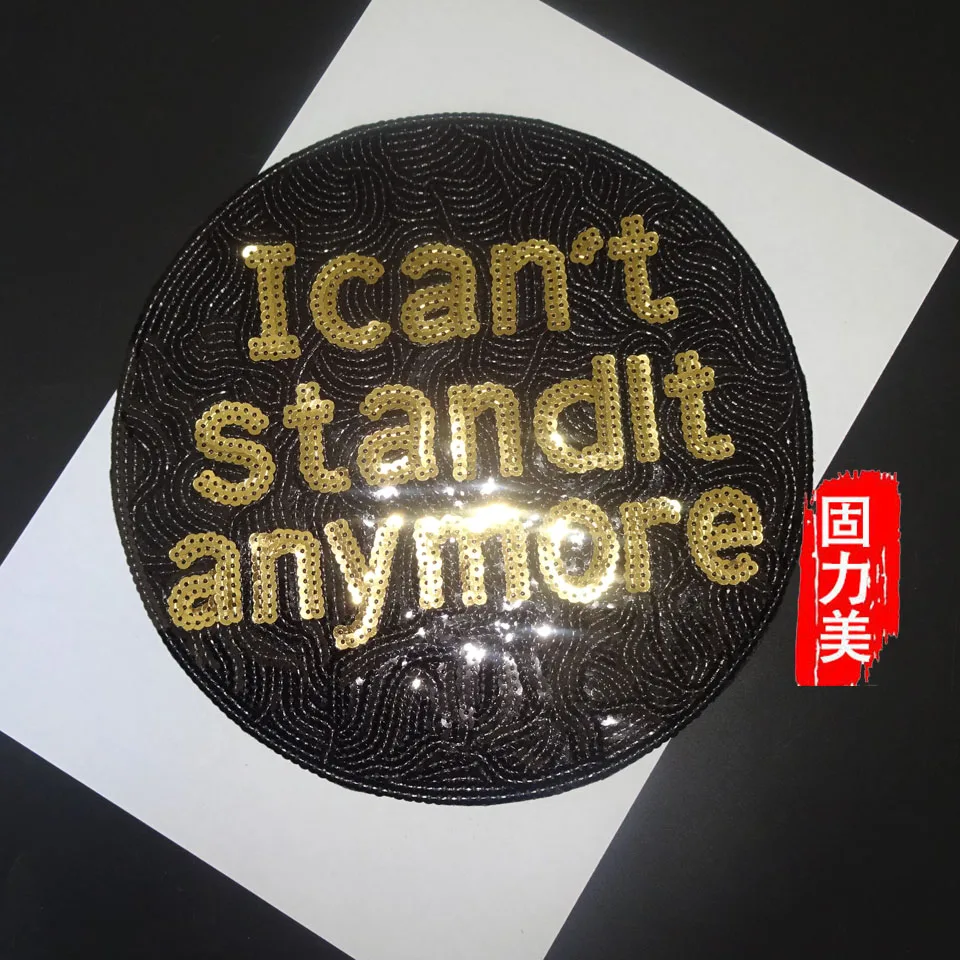 

1pc big size double CC mickey mouse Embroidered Patches English letter I CAN'T STAND ANYMORE Patch Fabric Stickers