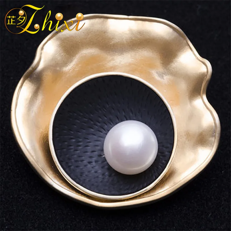 

ZHIXI Brooch Jewelry Fine Jewelry White Natural Freshwater Pearl Brooch For Women Trendy Anniversary Gift Shelly B16