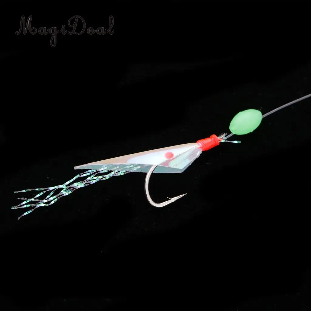 Saltwater Sea Fishing Rig Lures Fish Skin Flasher Sabiki Rig Crankbait with Luminous Bead and Hook 6#
