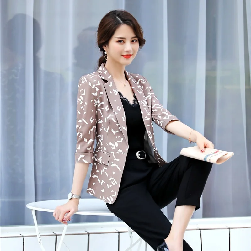 Fashion Casual Office Ladies Print Blazer Women Jackets Half Sleeve Female Work Wear Business Clothes Fashion Casual Office Ladies Print Blazer Women Jackets Half Sleeve Female Work Wear Business Clothes
