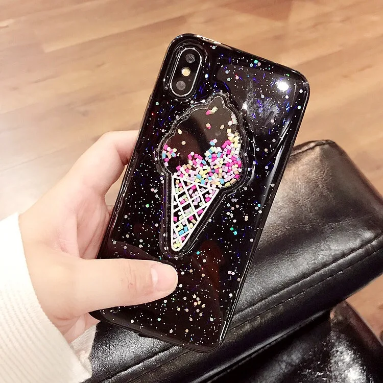 3D динамический мороженое чехол для Iphone X Модный сверкающий яркий задняя крышка Прекрасный мультфильм чехол для Iphone 6 7 8 плюс