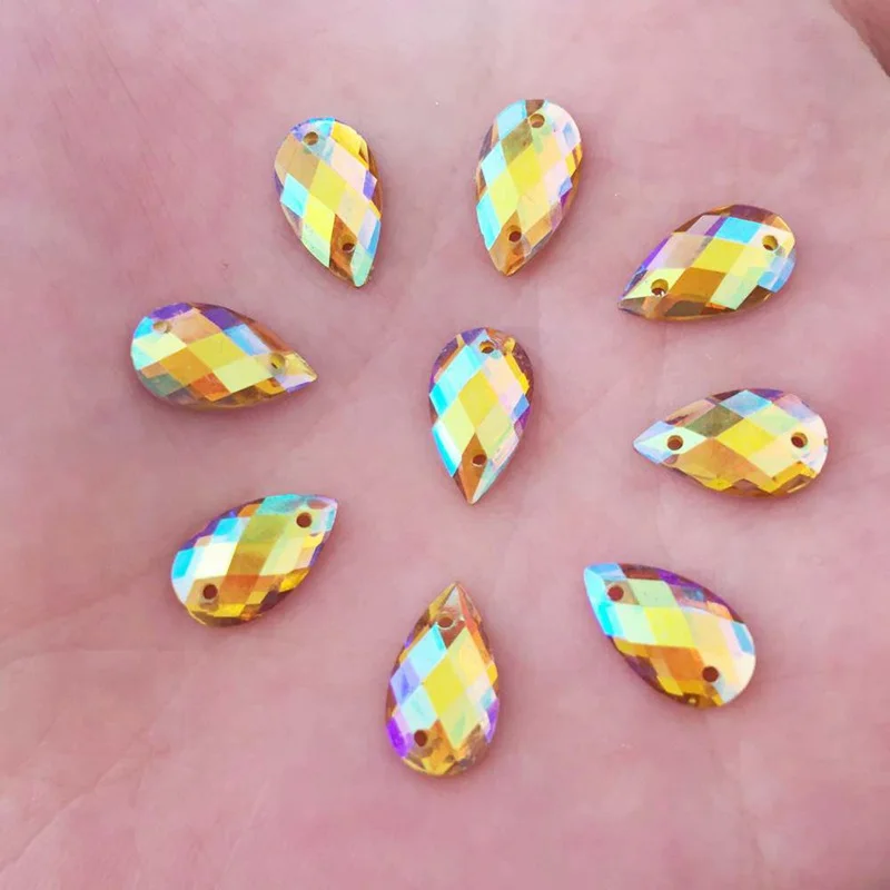 D903 YELLOW DIY 100 шт AB капли воды Форма Стразы из смолы с плоской основой свадебное украшение 2 отверстия D90 - Цвет: D903 YELLOW