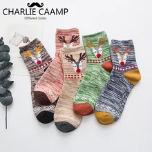 Модные женские хлопковые носки, Осень-зима, Этнический стиль, тренд, пятнистый олень, в полоску, жаккардовые, Индивидуальные женские носки J108