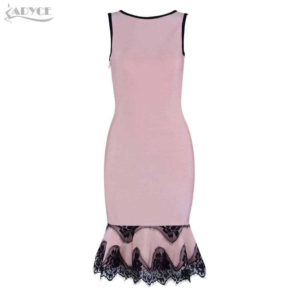 Adyce, женское летнее Бандажное платье, Vestido, розовое, на шнуровке, с открытой спиной, Русалка, с круглым вырезом, платье на бретелях, мини, вечернее платье в стиле знаменитостей