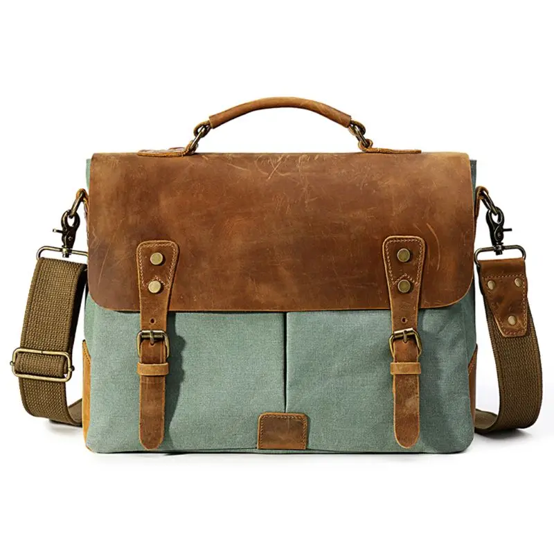 

Vintage men's canvas messenger bag horse crazy leather man soft bags school bag man's lock military hangbags messenger bags