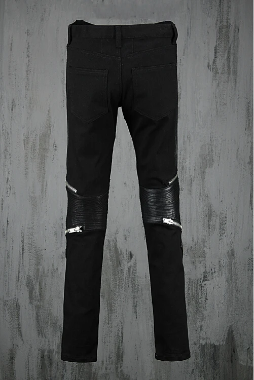 Мужские брендовые модные новые повседневные брюки мужские брюки индивидуальная тонкая Лоскутная молния обтягивающие джинсы сценические костюмы брюки
