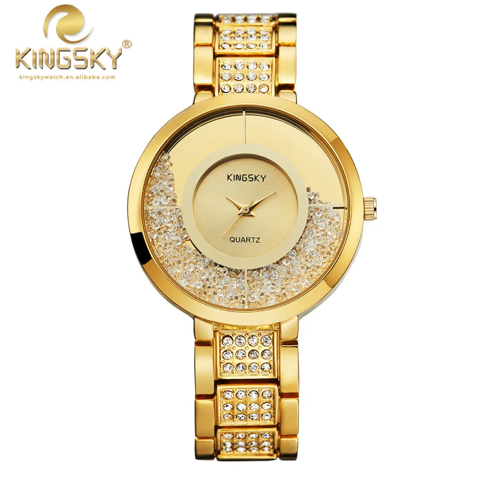 

KingSky montre femme Luxury Brand Women Dress Watches Steel Quartz Watch Diamonds Gold Watches For Womans Wrist Watches