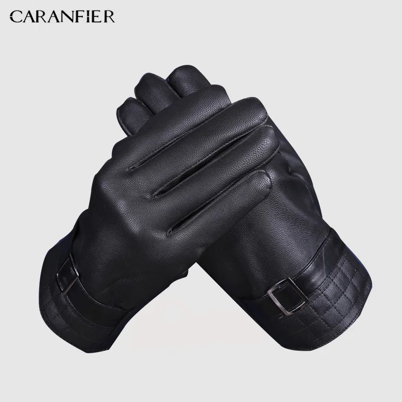 Перчатки CARANFIER мужские из искусственной кожи модные теплые зимние митенки для