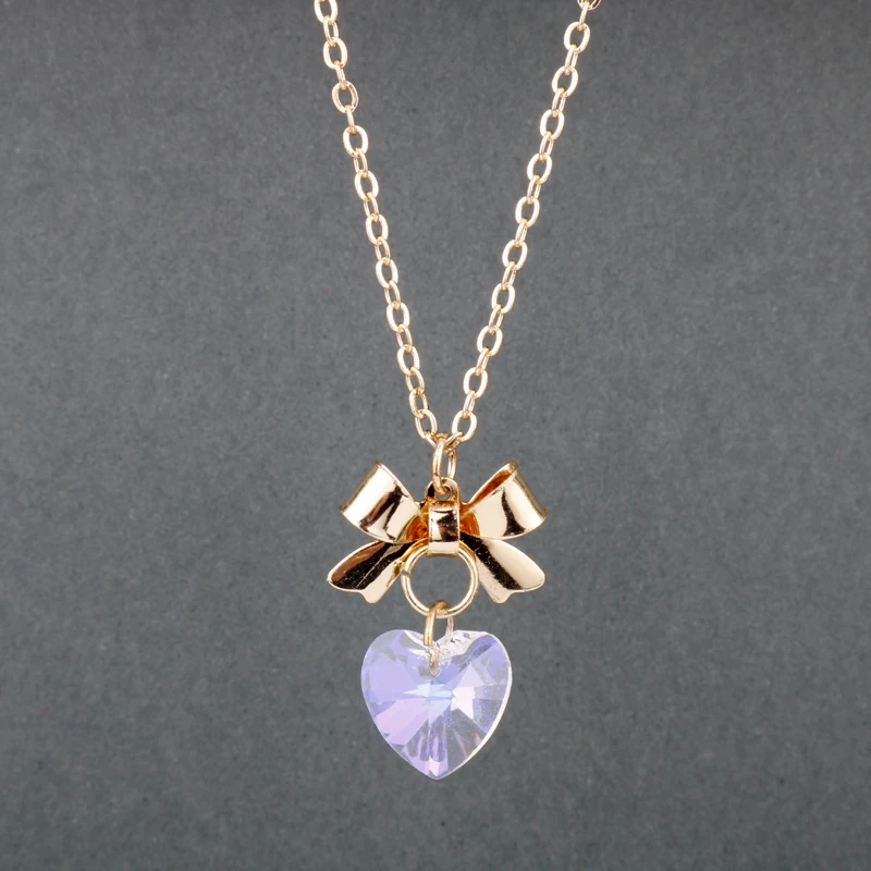 Japanese Style Handmade Jewelry Solid Cute Bowknot Crystal Heart