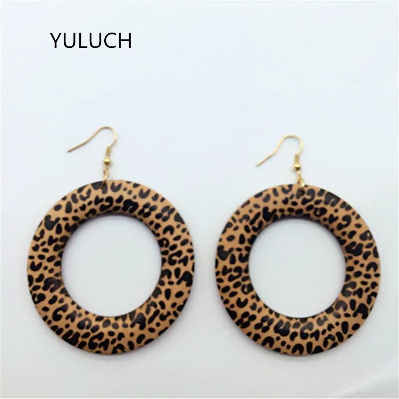 

personality New design Big handmade Natural african Leapord wood earrings jewelry