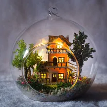 Diy кукольный домик miniatura стеклянный шар деревянный миниатюрный кукольный домик мини ручной работы с огнями