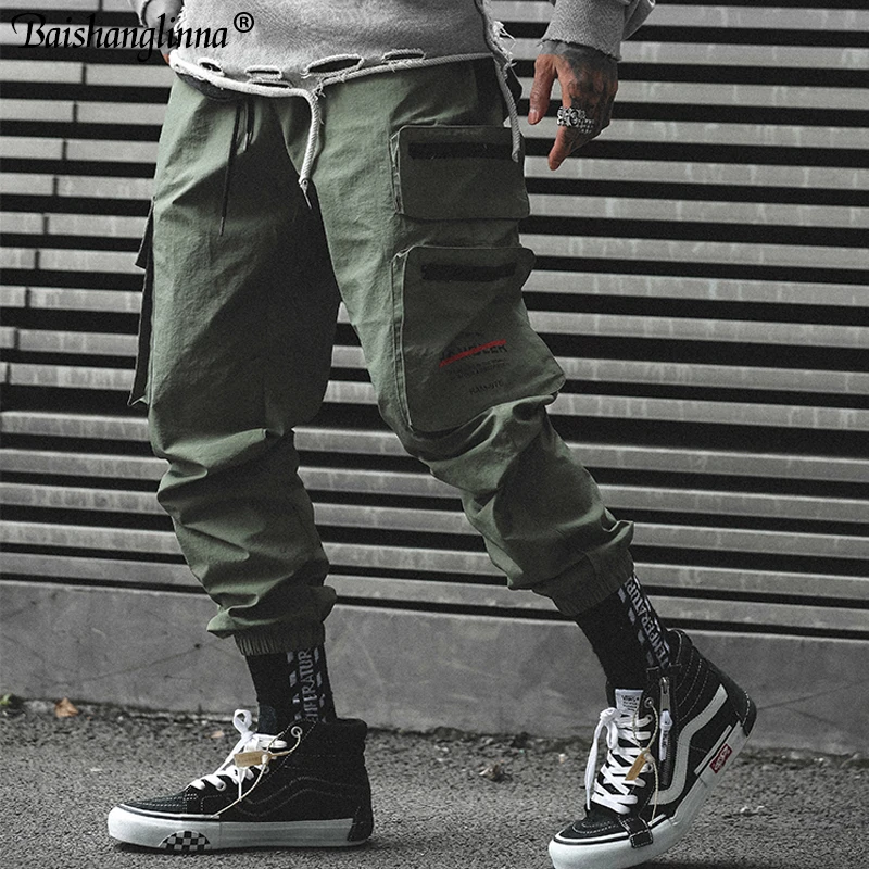 Baishanglinna Men's Side Pockets Cargo Pants 2019 Hip Hop Casual Male Tatical Joggers Trousers Fashion Casual Streetwear Pants
