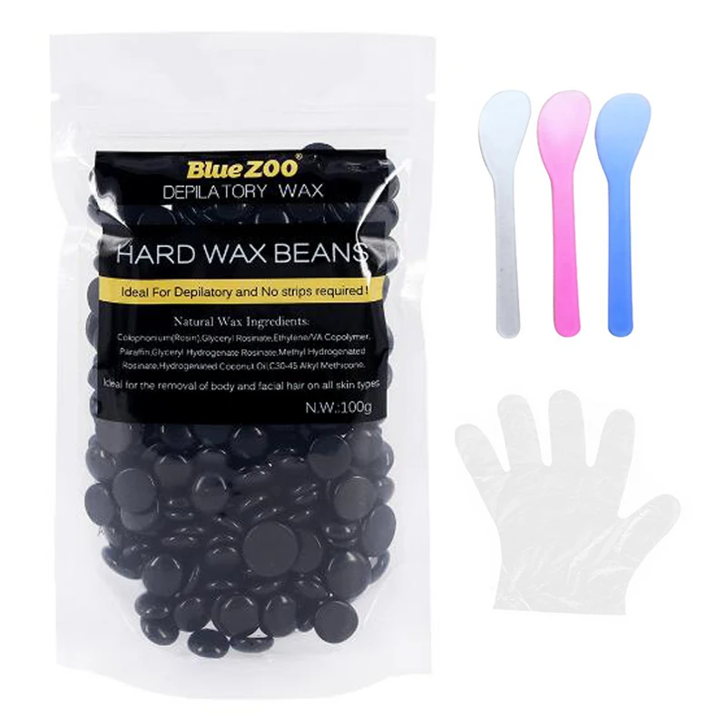 

100g Black Brazilian Wax Bikini Hair Removal Female Epilator Wax Waxing Hair Remover 3pcs Beauty Plastic Spatulas Home Use Tools