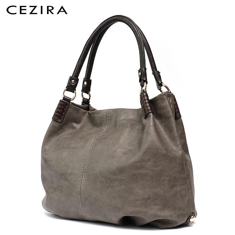 CEZIRA, Повседневная Большая женская сумка на плечо, женские сумки-тоут, рабочие однотонные сумки с нитью, женская сумка-хобо из искусственной кожи, сумки через плечо для девушек