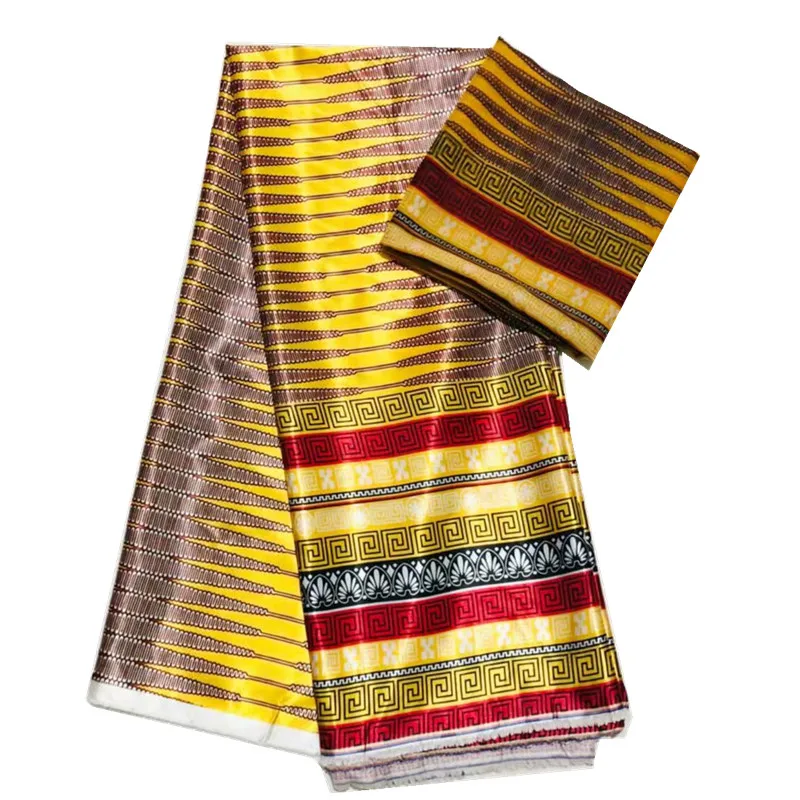 

Newest Wax fabric Top Quality Vintage Silk wax cloth Gold+Red African Wax Prints Fabric 4+2yards/lot for Wedding Party Dress