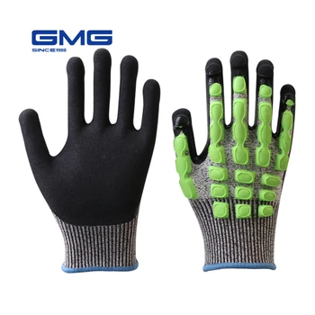 

Impact Gloves GMG Cut Resistant Grey Black HPPE Shell Black Nitrile Sandy Coating Work Safety Gloves Work Glove