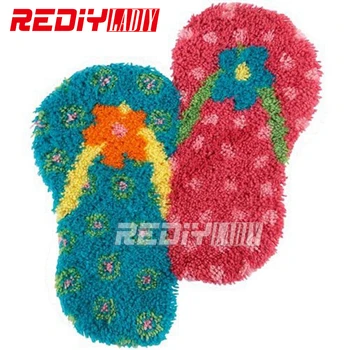 

Hot Latch Hook Rug Kits DIY Needlework Unfinished Crocheting Rug Winter Yarn Cushion Mat Beach Shoes Sets for Embroidery Carpet