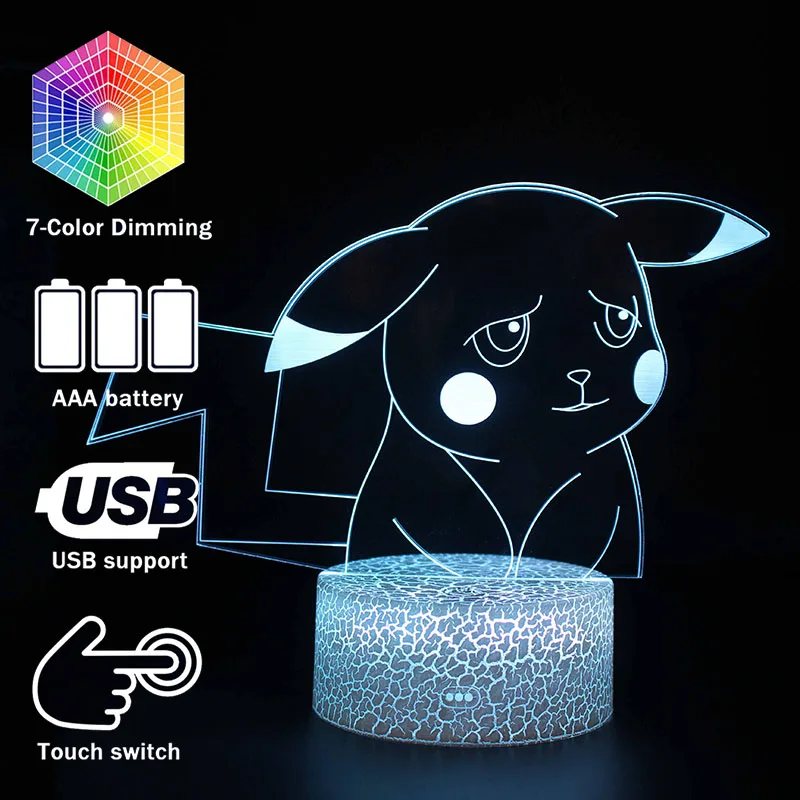 Детектива Пикачу кинематографическая тематика 3D свет светодиодный настольная лампа Иллюзия ночник 7 цветов Изменение 3AA USB с питанием от аккумулятора лампа