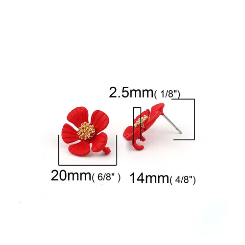 DoreenBeads, цинковый сплав, серьги-гвоздики, фурнитура, цветок, черный, красочный, золотой, W/открытая петля, амулеты 20 мм x 17 мм, 6 шт - Окраска металла: Red