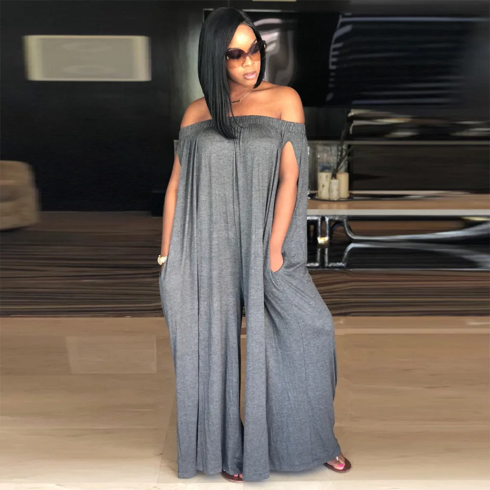 2019 Fashion Summer Casual Ladies Loosed Jumpsuits Sexy Off Shoulder Slash Neck Long Outfit Sleeveless Overalls Women StreetWear