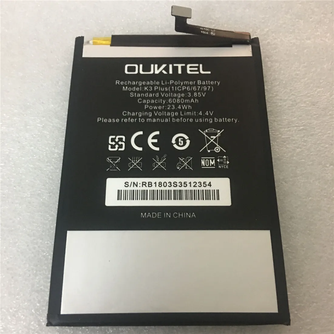 Мобильный телефон аккумулятор real OUKITEL K3 PLUS батарея 6080 мАч длительное время