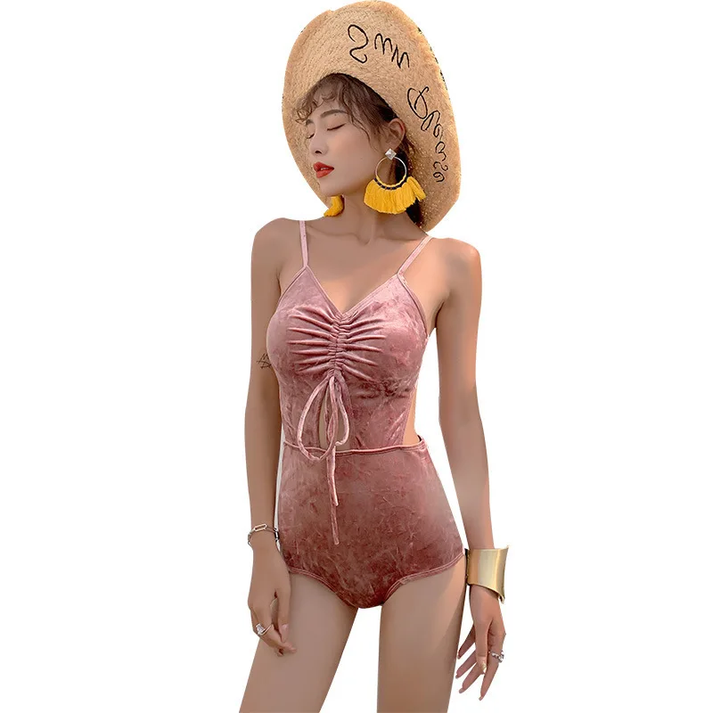 

May Plus Size Female Beach Output One Piece Swimsuit Woman Bikini Korea New Red Women Solid Polyester Sierra Surfer For Ladies