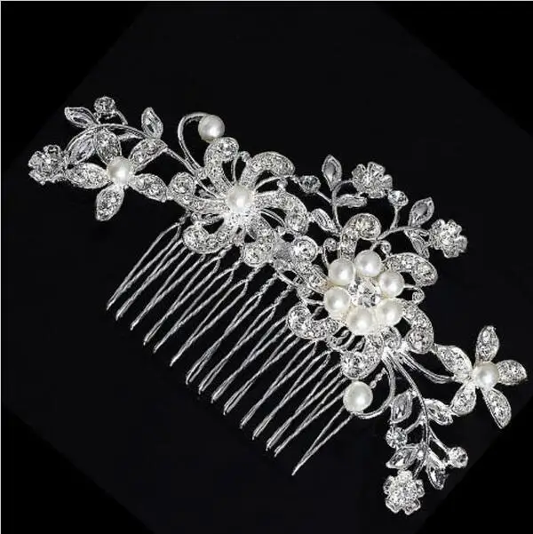 

KMVEXO Bridal Wedding Flower Crystal Rhinestones Diamante Simulated Pearls Women Hair Clip Hair Comb Hair Jewelry Accessories