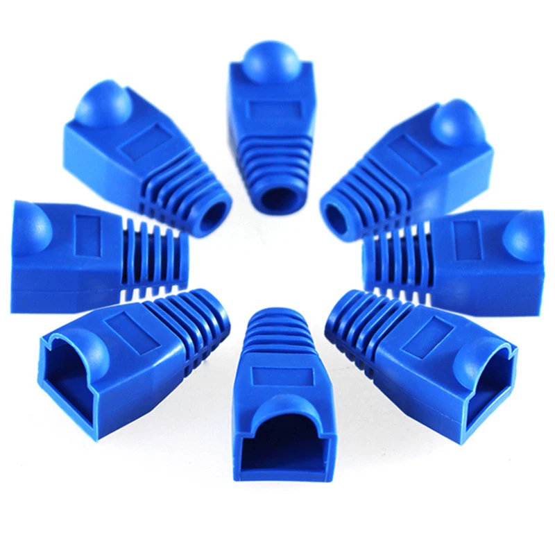 

100pcs Bule RJ45 Plug Caps Cat5 Cat6 Network Boots Ethernet Cable Connector RJ 45 Sheath Cat 6 Protective Sleeve Multicolor