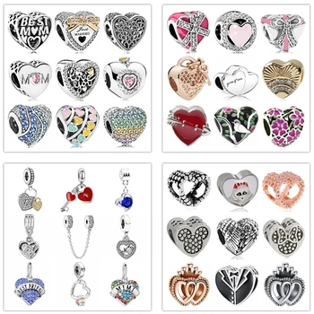 

maxi colorful bow crystal lock love hearts diy bead fit Original Pandora charms silver color Bracelet jewelry for women bijoux