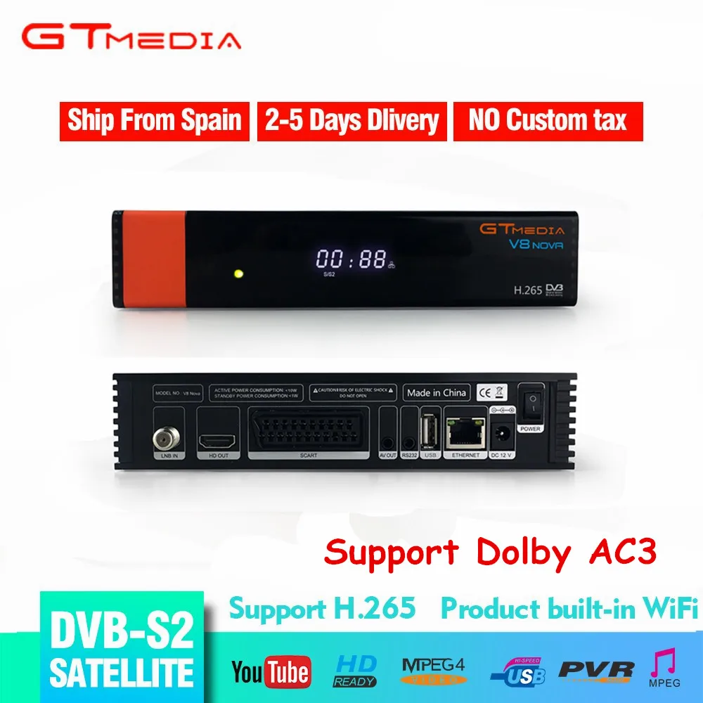 

GTMEDIA DVB S2 HD V8 Nova Satellite Receiver HD 1080p H.265 Support CCCAM PowerVu DRE &Biss key DVB S2 V8 Satellite Set Top Box