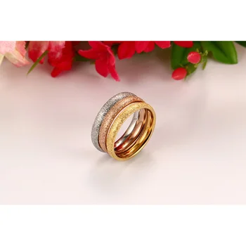 

Vinterly Fashion Jewelry Women Wide 3mm Rose Gold 3 colors Dull Polished Charm Wedding 3 Rows Band Stainless Steel Rings