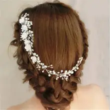 Ручной работы роскошные свадебные украшения для волос невесты чисто белые цветы Pearl гребни