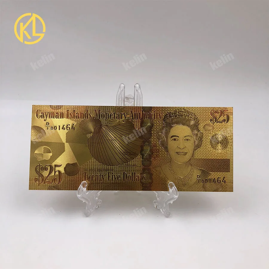 1 шт золотой цвет фольги Каймановы острова валютного органа 25 долларов банкноты