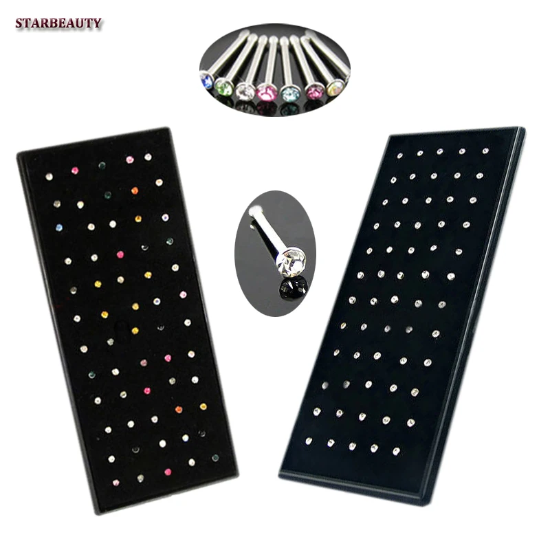 

40/60 pcs/set Indian style Crystal Rhinestone Nose Rings & Studs 20 Gauge Bone Stud Surgical Steel Body Piercing Jewelry bijou
