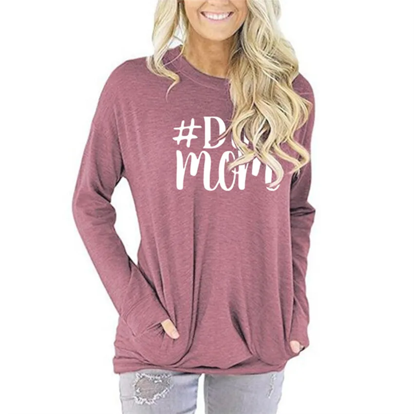 

2019 Dog mom Letter Print pocket design Kawaii Sweatshirt women Clothing Plus Velvet Fashionable Long Sleeve Casual Sweatshi 3XL