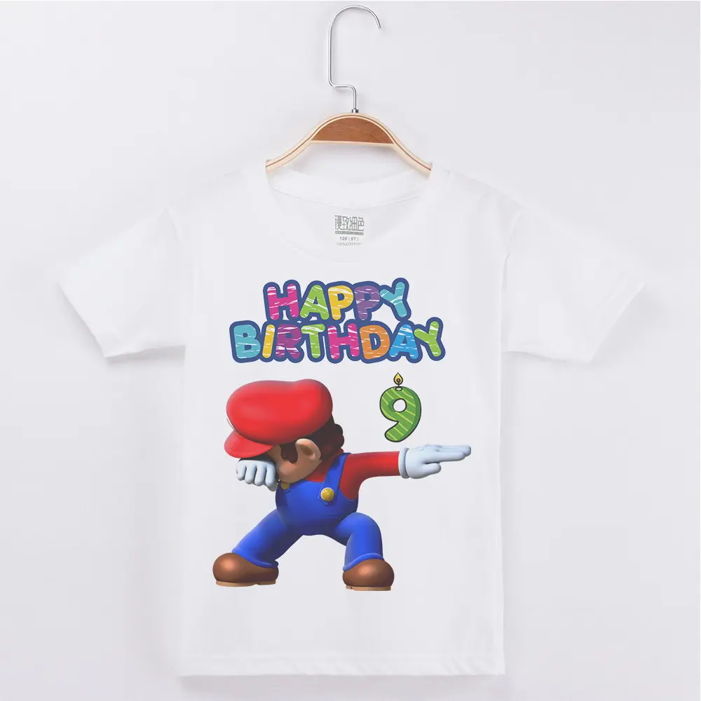 Лидер продаж, лидер продаж, футболка для мальчиков с цифрами на день рождения хлопковая детская одежда с принтом Марио топы для мальчиков, детская одежда футболки для вечеринок - Цвет: White 9Y