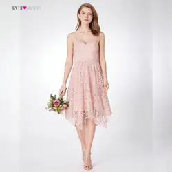 Новые платья подружки невесты Ever Pretty EP04036 женские 2018 Свадебные трапециевидной формы кружева розовый спинки v-образным вырезом дешевые