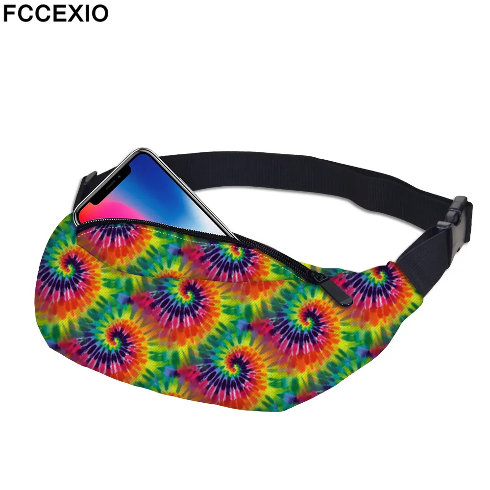 

FCCEXIO New 3D Rainbow Waist Pack For Men Fanny Pack Style Bum Bag Women Money Belt Travelling Mobile Phone Bag Waist bags