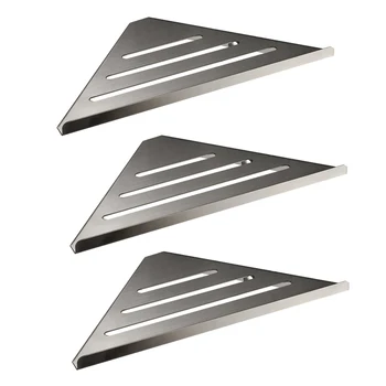 

Bath accessories wall-mounted carved shelf frame Stainless steel bathroom shelves brushed tripod striped triangular shower rack