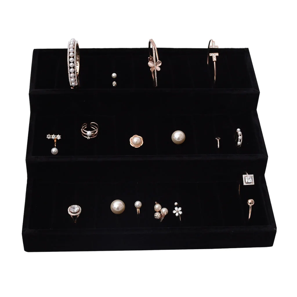 

Three Layers Ice Velvet Ring Cuff Links Jewellery Display Stand Tray Organizer Show Case